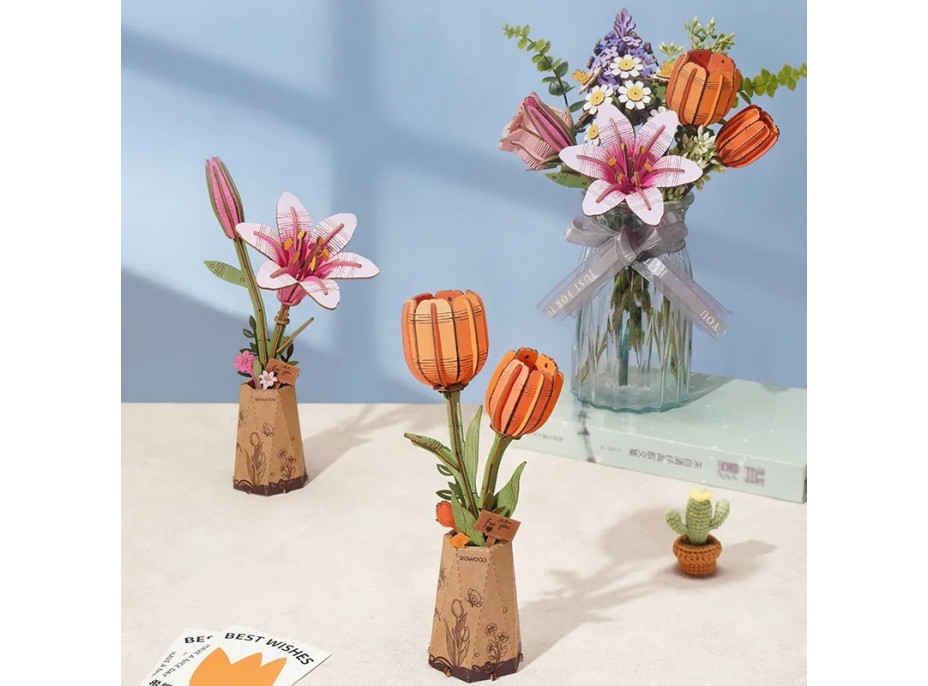 RoboTime 3D drevená skladačka Oranžový tulipán