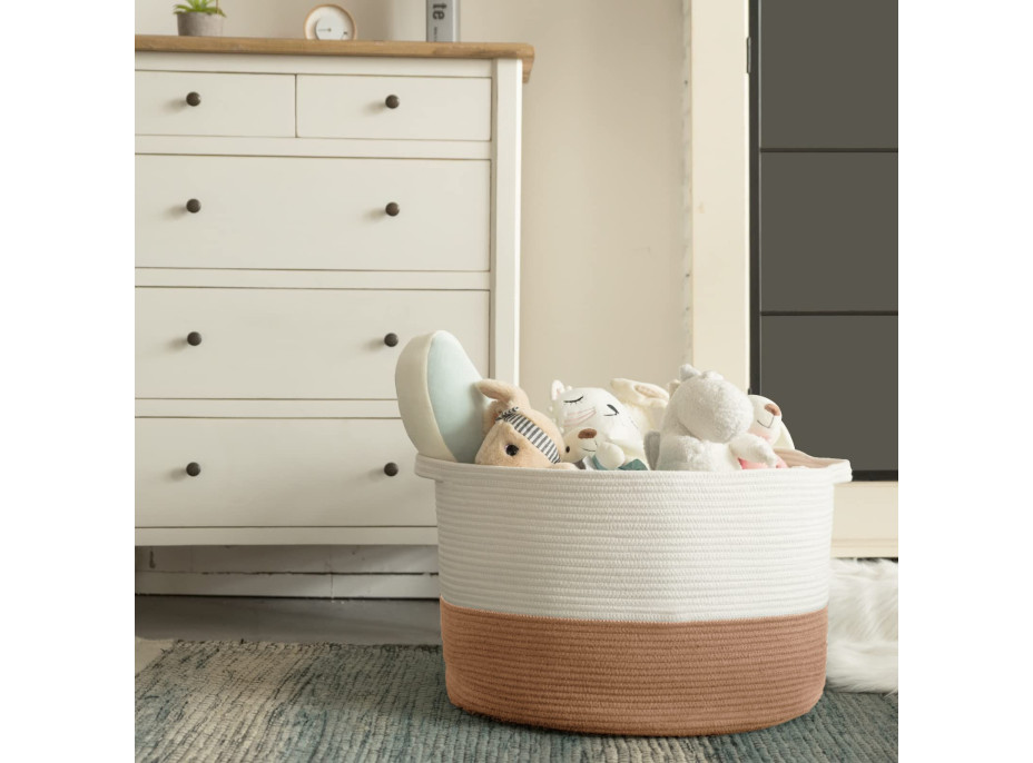 Bavlnený kôš BOHO - 55 cm - prírodný/biely