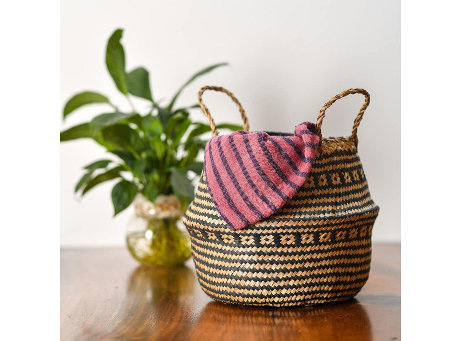 BOHO Ethnic kôš z morskej trávy - 25x28 cm - prírodný/čierny