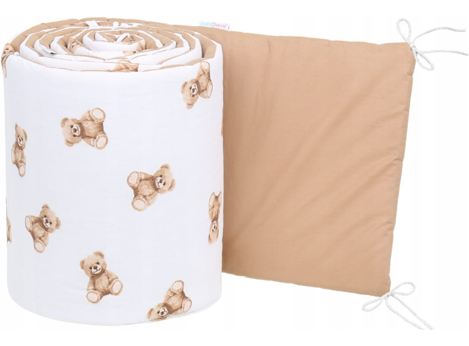Ochranný mantinel do postieľky 180x30 cm BABYMAM PREMIUM - Medvedík Teddy - biely/škoricový