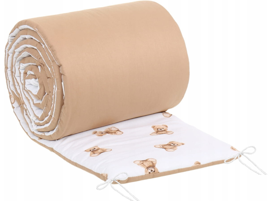 Ochranný mantinel do postieľky 180x30 cm BABYMAM PREMIUM - Medvedík Teddy - biely/škoricový