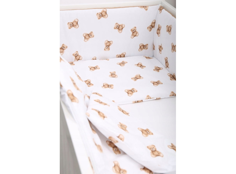 Ochranný mantinel do postieľky 180x30 cm BABYMAM PREMIUM - Medvedík Teddy - biely/škoricový