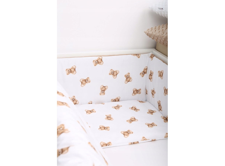 Ochranný mantinel do postieľky 180x30 cm BABYMAM PREMIUM - Medvedík Teddy - biely/škoricový