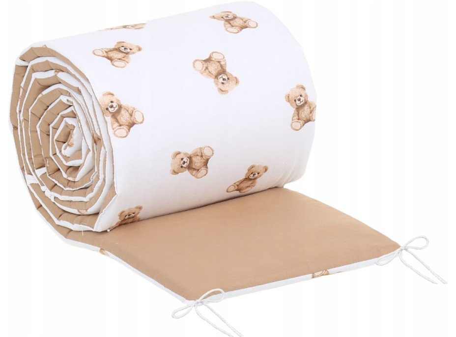 Ochranný mantinel do postieľky 180x30 cm BABYMAM PREMIUM - Medvedík Teddy - biely/škoricový