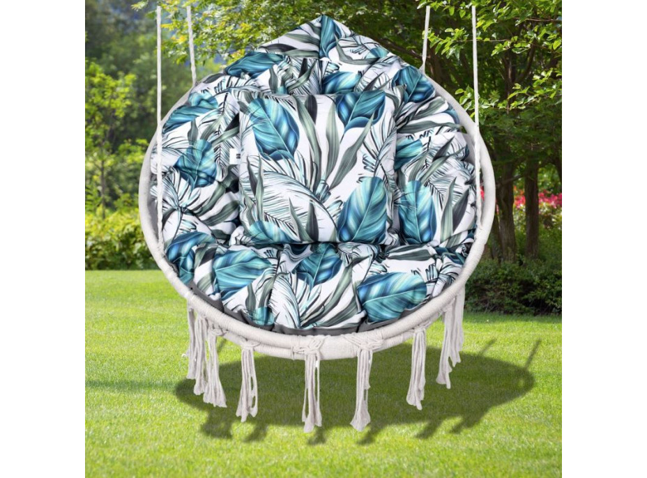 Vodeodolný sedací MAXI vankúš 100x15 cm do závesného kresla - exotické listy/sivý