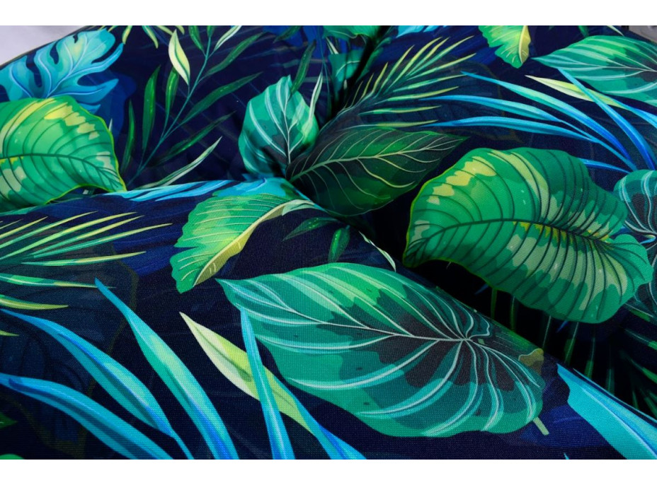 Vodeodolný sedací MAXI vankúš 100x15 cm do závesného kresla - monstera/tmavomodrý