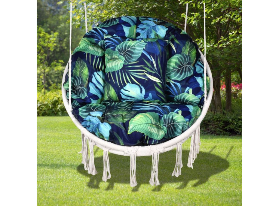 Vodeodolný sedací MAXI vankúš 100x15 cm do závesného kresla - monstera/tmavomodrý