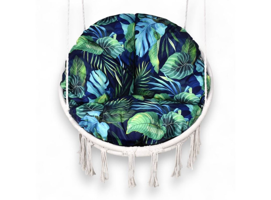 Vodeodolný sedací MAXI vankúš 100x15 cm do závesného kresla - monstera/tmavomodrý
