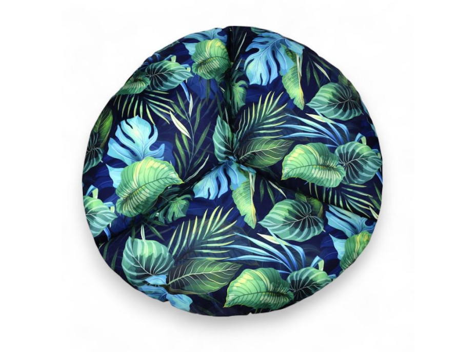 Vodeodolný sedací MAXI vankúš 100x15 cm do závesného kresla - monstera/tmavomodrý