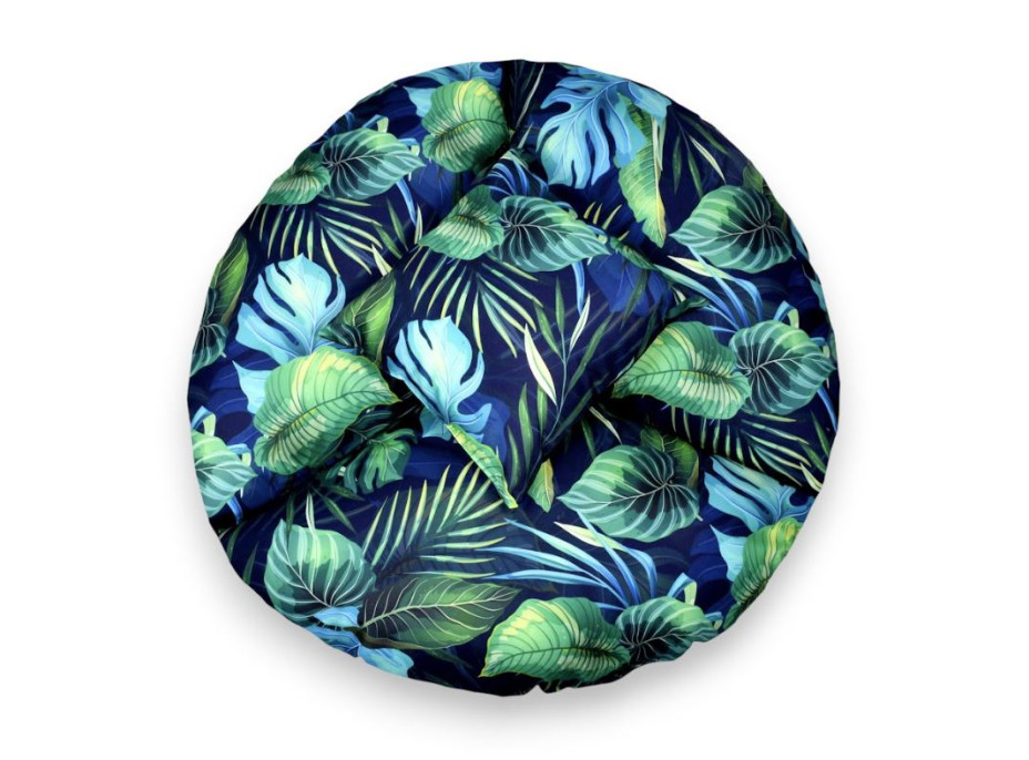 Vodeodolný sedací MAXI vankúš 100x15 cm do závesného kresla - monstera/tmavomodrý