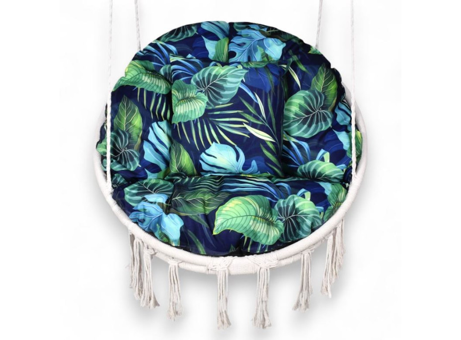 Vodeodolný sedací MAXI vankúš 100x15 cm do závesného kresla - monstera/tmavomodrý