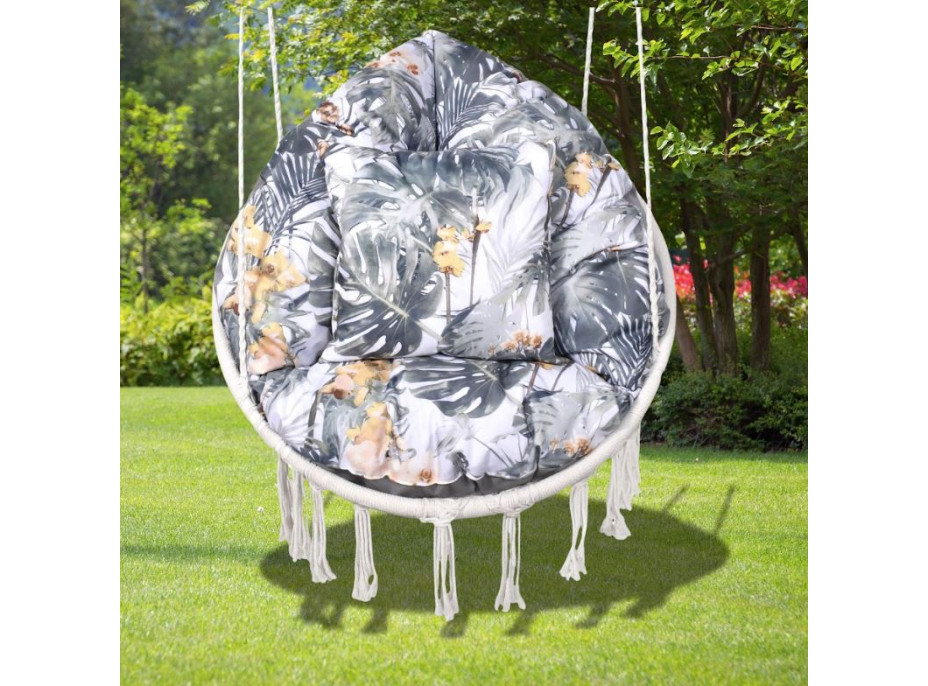 Vodeodolný sedací MAXI vankúš 100x15 cm do závesného kresla - orchidey / sivý