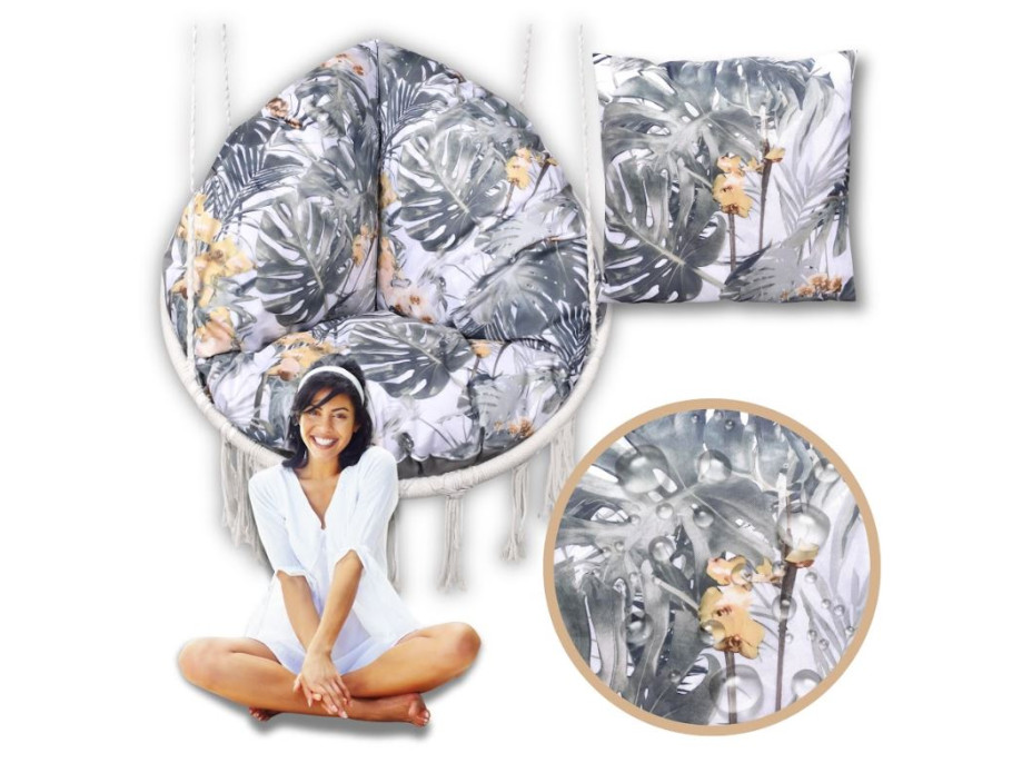 Vodeodolný sedací MAXI vankúš 100x15 cm do závesného kresla - orchidey / sivý