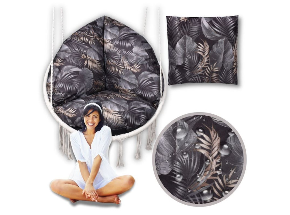 Vodeodolný sedací MAXI vankúš 100x15 cm do závesného kresla - zlaté palmy/čierny