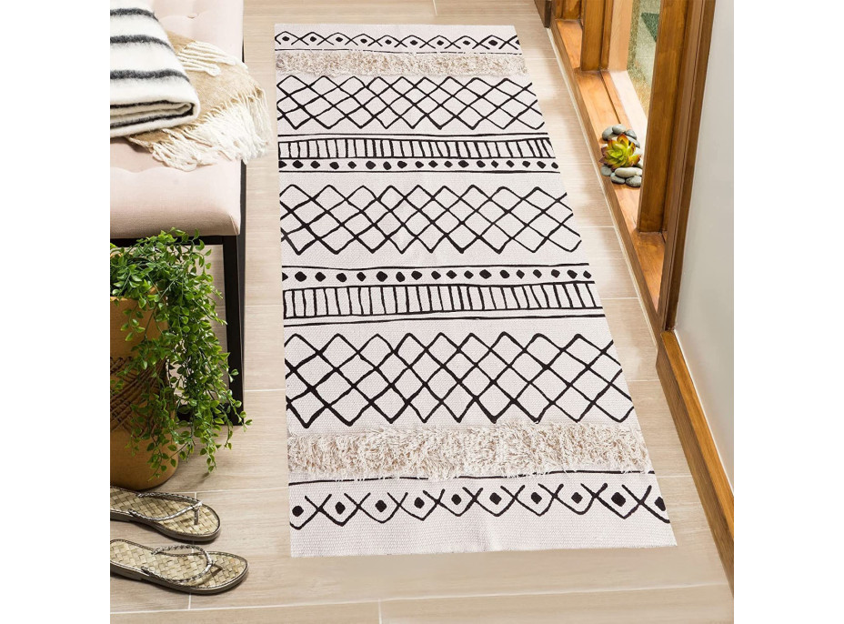 Kusový koberec BOHO - 50x160 cm - ecru/čierny