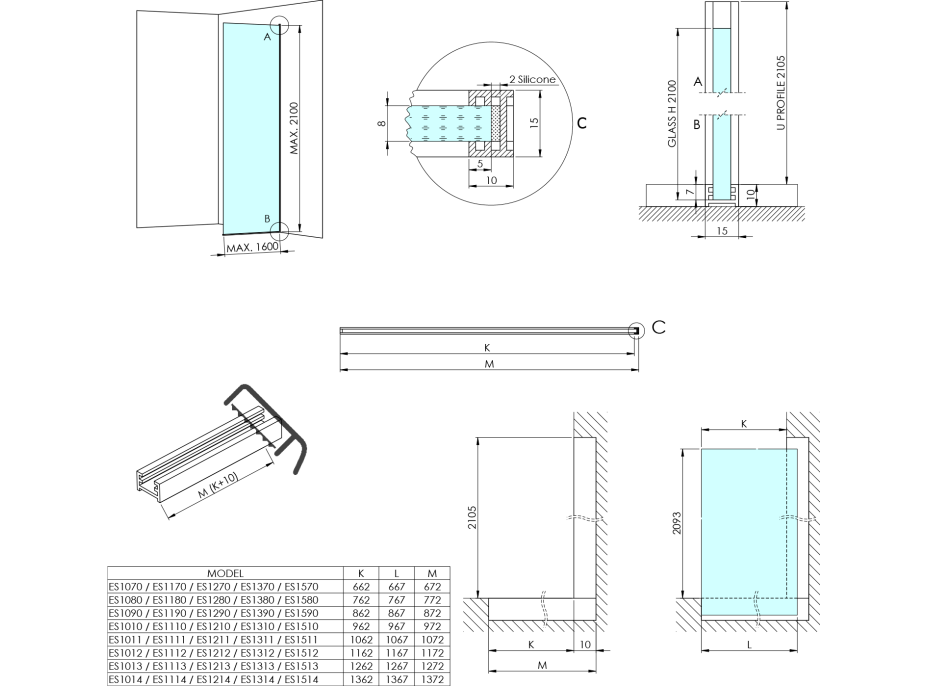 Polysan ARCHITEX BLACK MATT sprchová zástena 662mm, dymové sklo AXB70SC