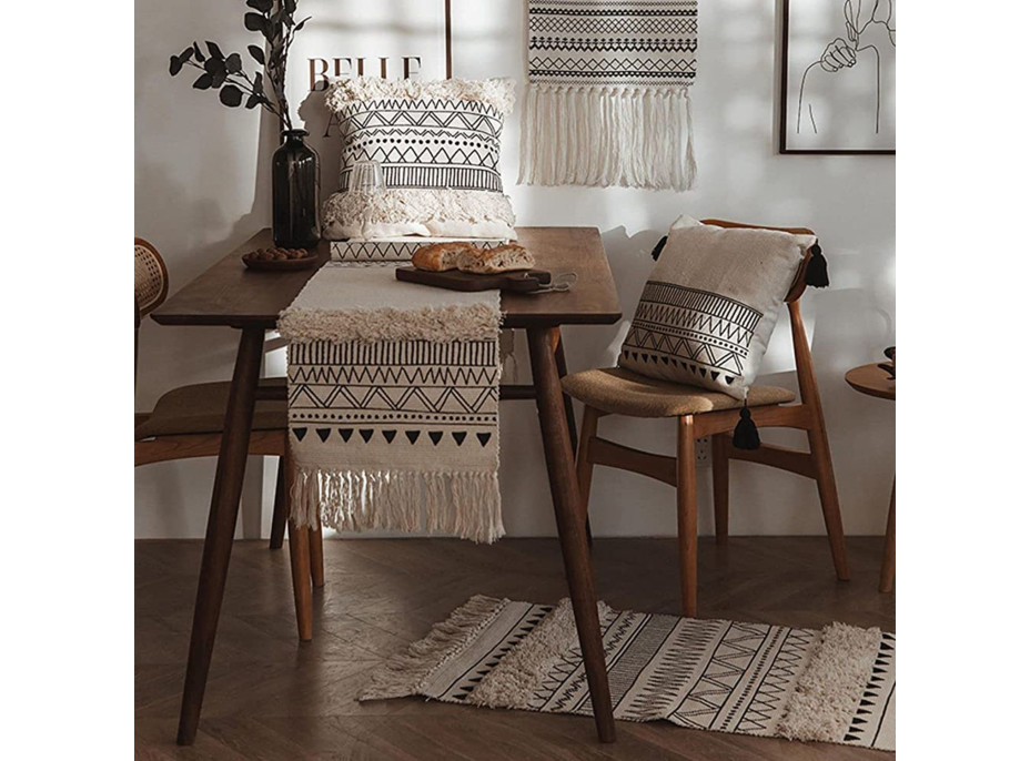 Kusový koberec BOHO - 50x160 cm - ecru/čierny