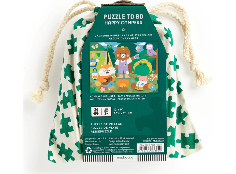 Mudpuppy Puzzle Veselí kempari v látkovom vrecúšku 36 dielikov