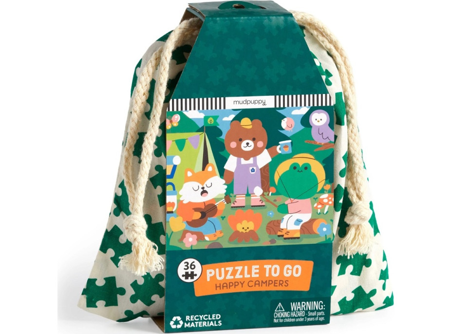 Mudpuppy Puzzle Veselí kempari v látkovom vrecúšku 36 dielikov