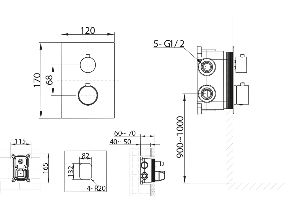 Sapho KIMURA podomietková sprchová termostatická batéria, box, 3 výstupy, chróm KU683