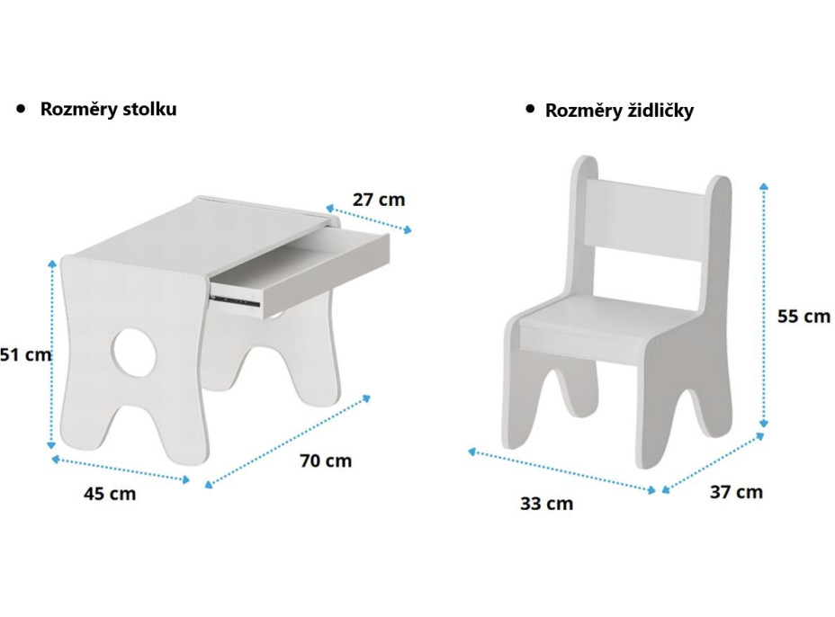 Detský stolík so šuplíkom a stoličkou - Zvieratká a autíčka