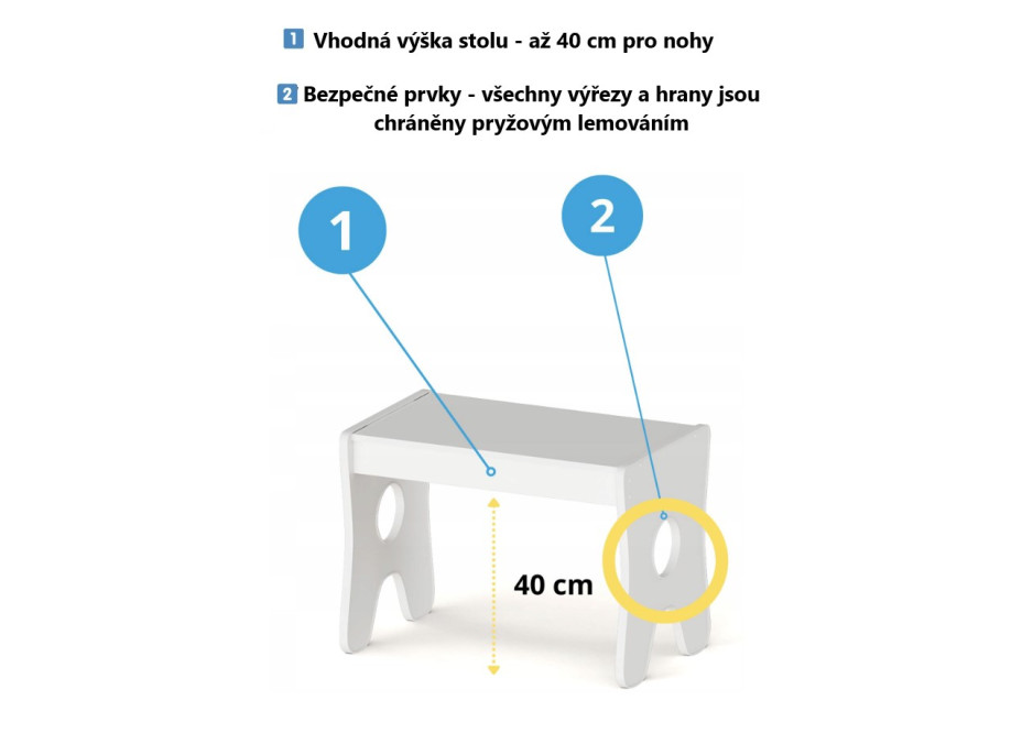 Detský stolík so šuplíkom a dvoma čalúnenými stoličkami