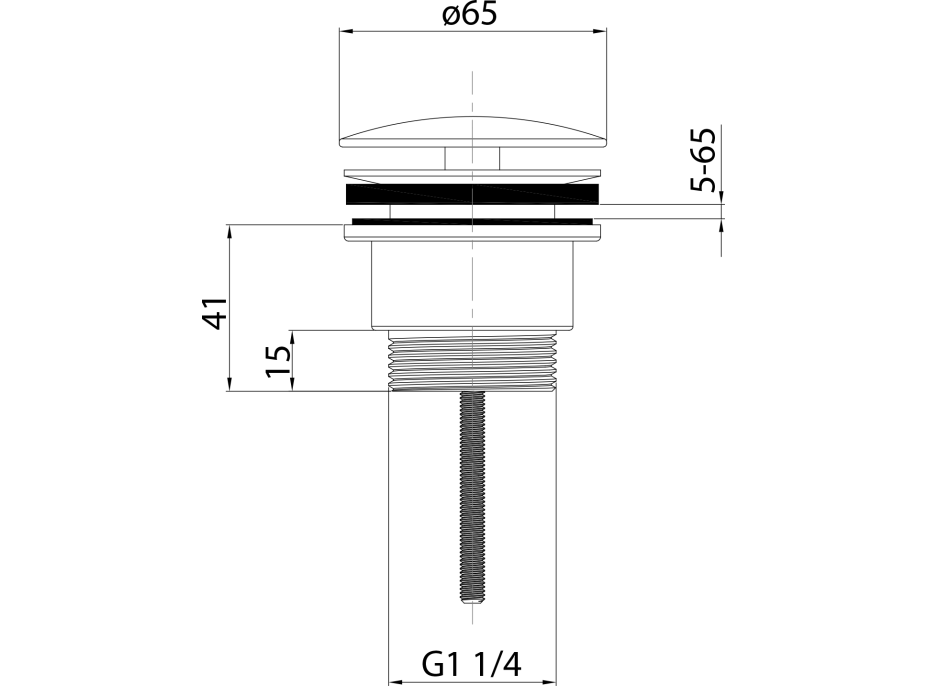 Sapho Umývadlová výpusť 5/4“, neuzatvárateľná, veľká zátka, 5-65mm, chróm CV3004