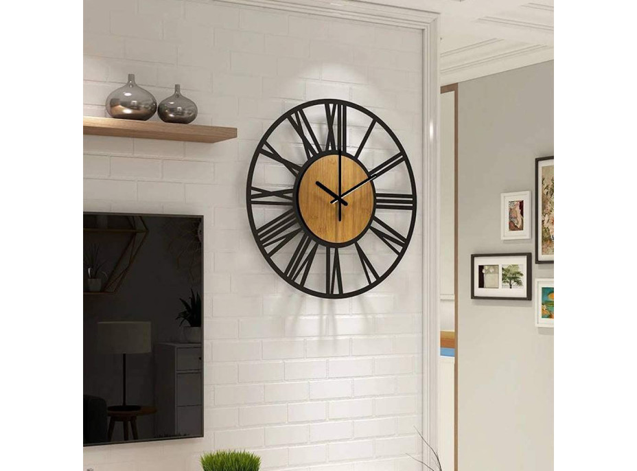 Nástenné hodiny Loft okrúhle 35 cm - kov/drevo