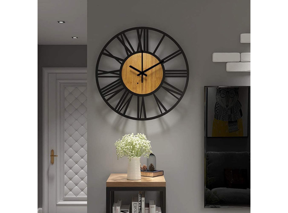 Nástenné hodiny Loft okrúhle 35 cm - kov/drevo