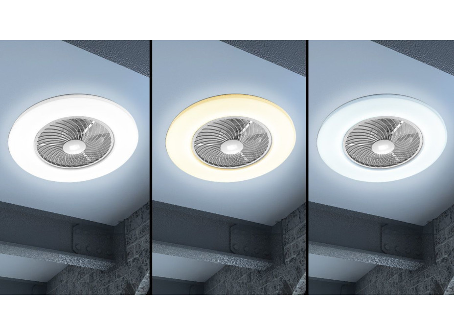 Stropné LED svietidlo s ventilátorom na diaľkové ovládanie - biele