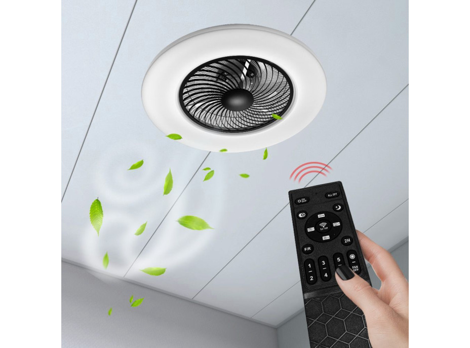 Stropné LED svietidlo s ventilátorom na diaľkové ovládanie - čierne