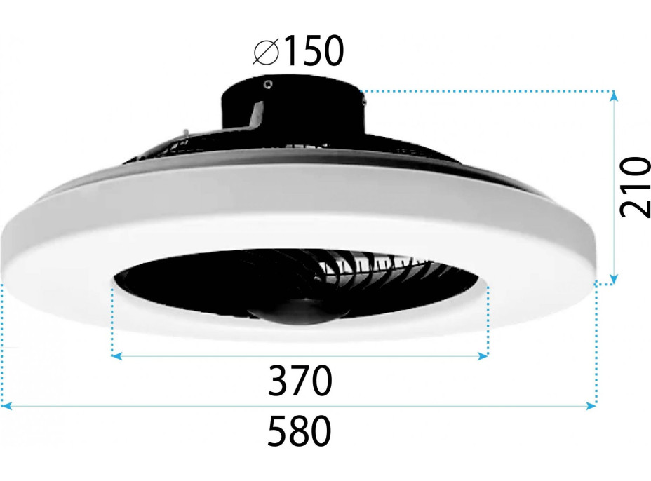Stropné LED svietidlo s ventilátorom na diaľkové ovládanie - čierne