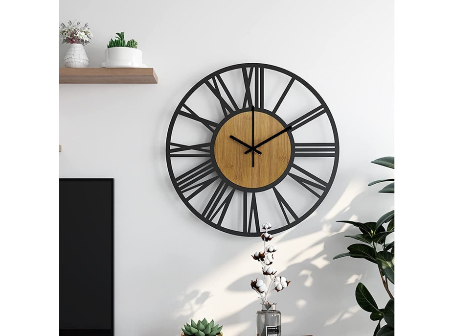 Nástenné hodiny Loft okrúhle 35 cm - kov/drevo