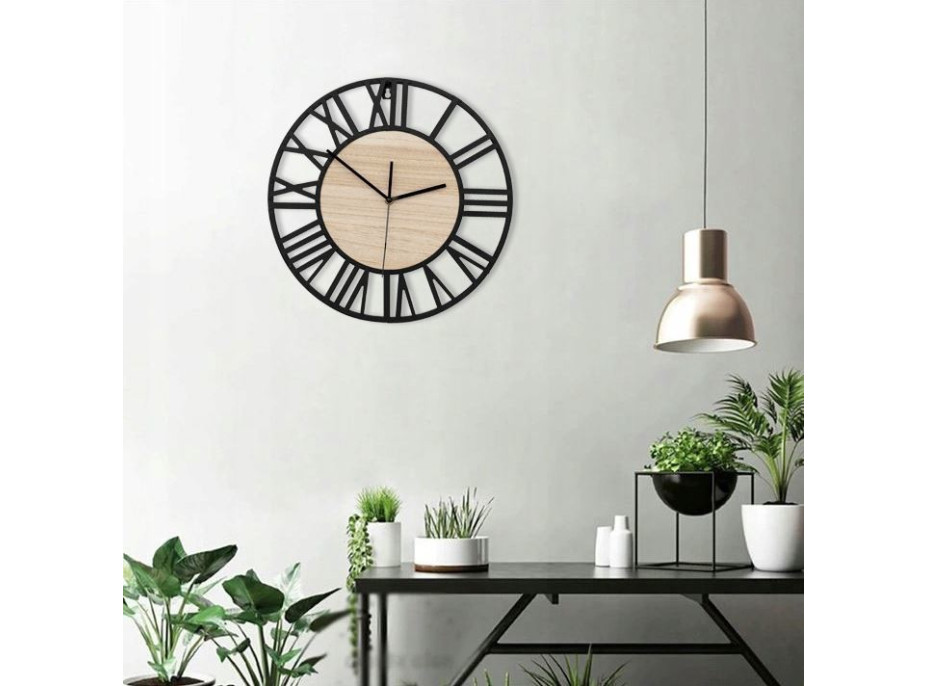 Nástenné hodiny Loft okrúhle 35 cm - kov/drevo