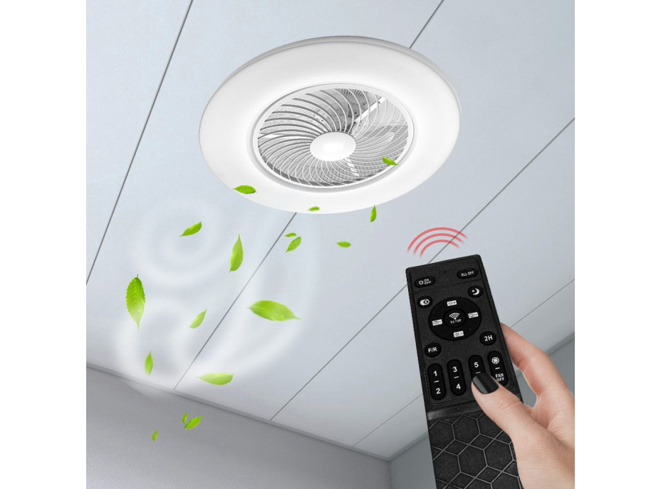 Stropné LED svietidlo s ventilátorom na diaľkové ovládanie - biele
