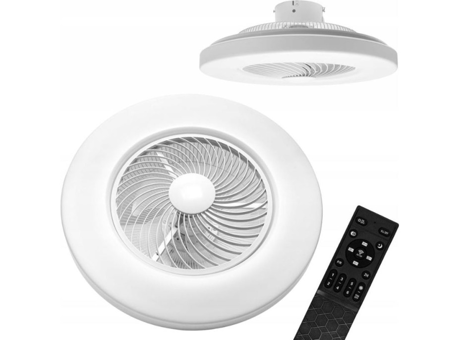 Stropné LED svietidlo s ventilátorom na diaľkové ovládanie - biele