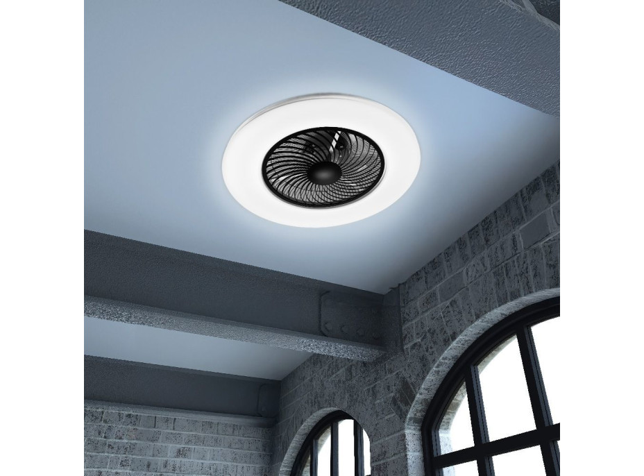 Stropné LED svietidlo s ventilátorom na diaľkové ovládanie - čierne