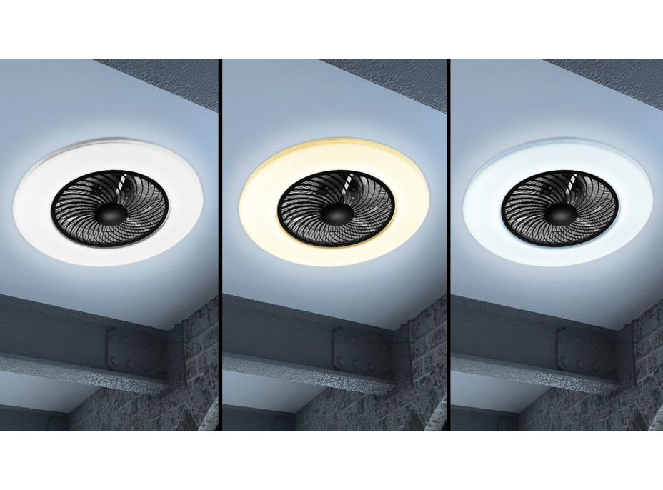 Stropné LED svietidlo s ventilátorom na diaľkové ovládanie - čierne