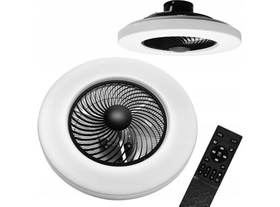 Stropné LED svietidlo s ventilátorom na diaľkové ovládanie - čierne