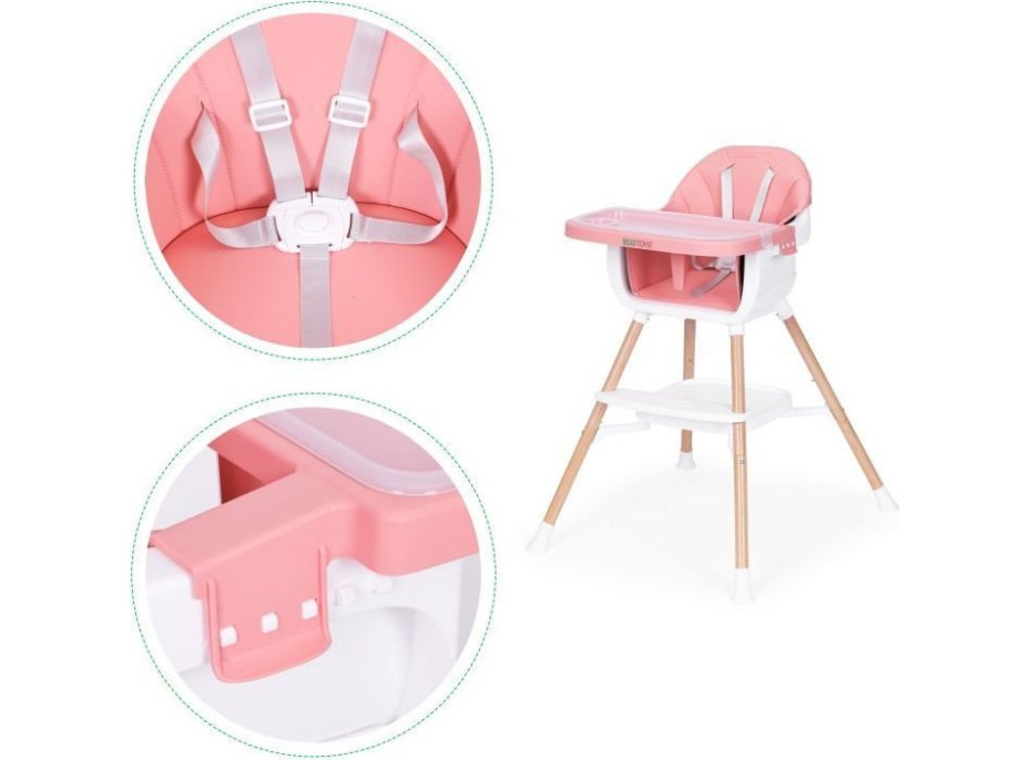 ECOTOYS Jedálenská stolička 2v1 Ružová