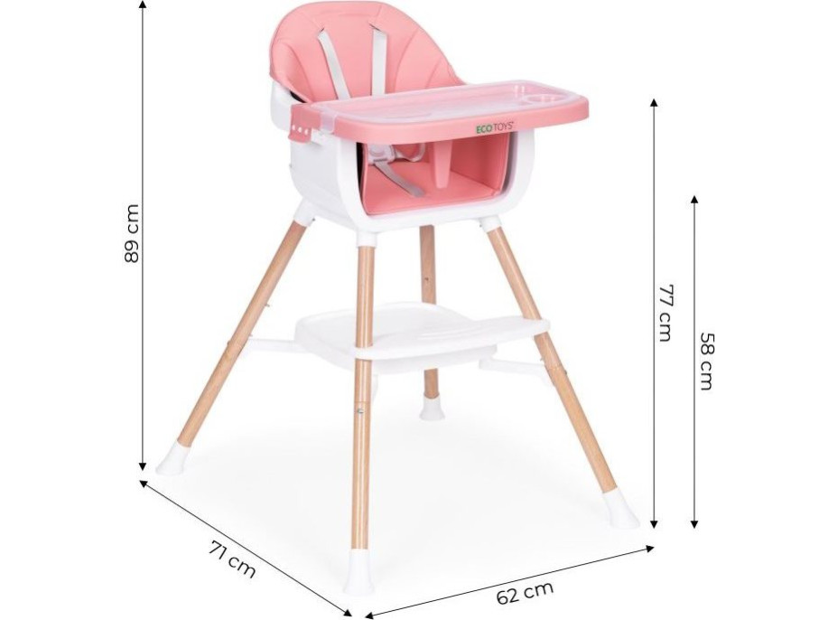 ECOTOYS Jedálenská stolička 2v1 Ružová