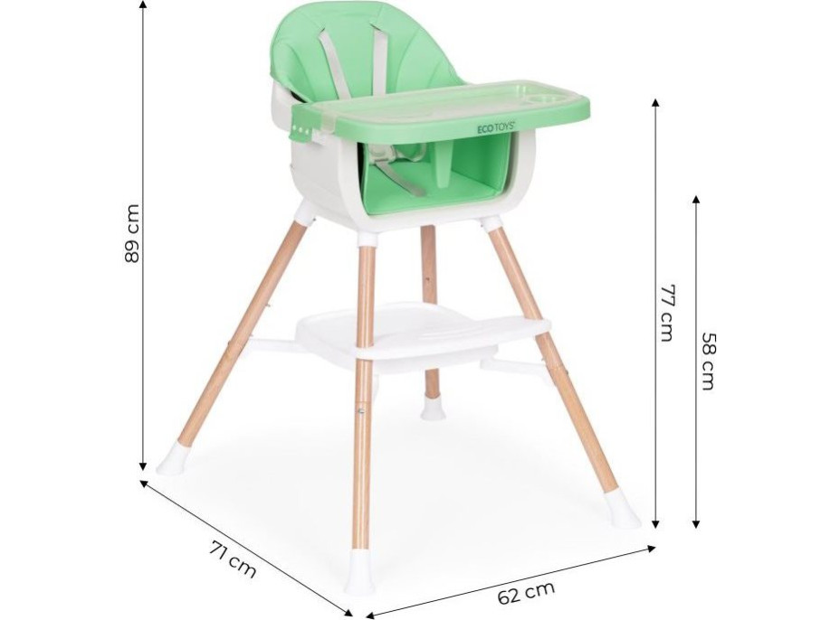 ECOTOYS Jedálenská stolička 2v1 Zelená