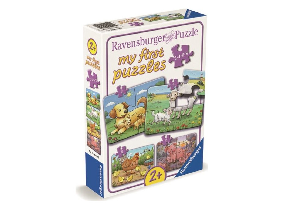RAVENSBURGER Moje prvé puzzle Zvieracie rodinky na farme 4v1 (2,4,6,8 dielikov)