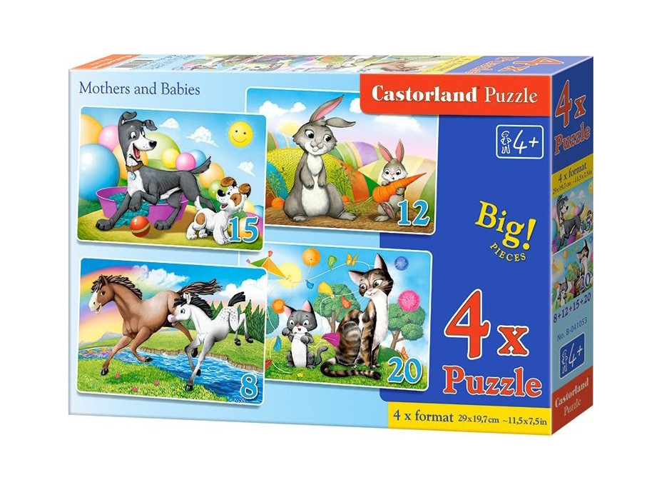 CASTORLAND Puzzle Zvieracie mamičky s mláďatami 4v1 (8,12,15,20 dielikov)