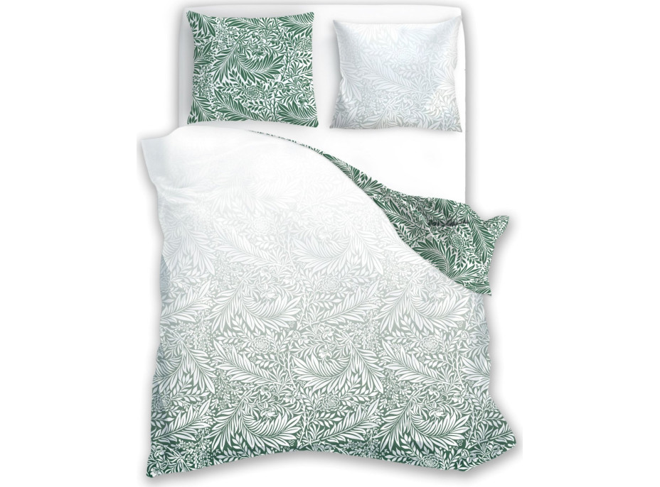 Saténové obliečky MILAGRO VERDE Zelené listy - biele / zelené - 160x200 cm