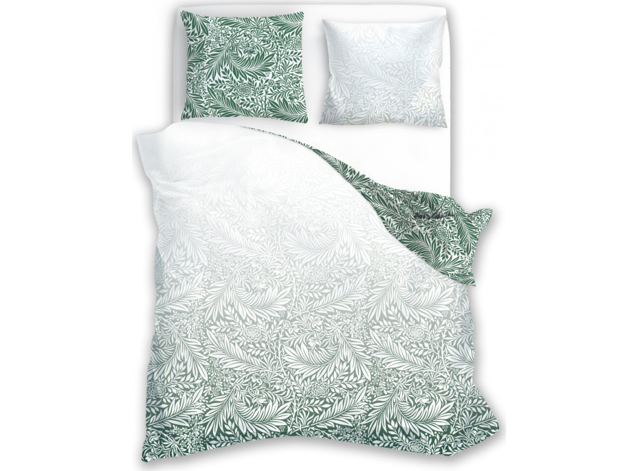 Saténové obliečky MILAGRO VERDE Zelené listy - biele / zelené - 220x200 cm