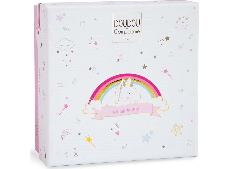 Doudou Darčeková sada - plyšový muchláčik jednorožec ružový 20 cm