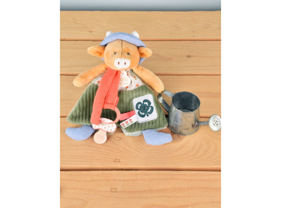 Doudou Darčeková sada Plyšová kravička Aneth s úchytom na cumlík 19 cm
