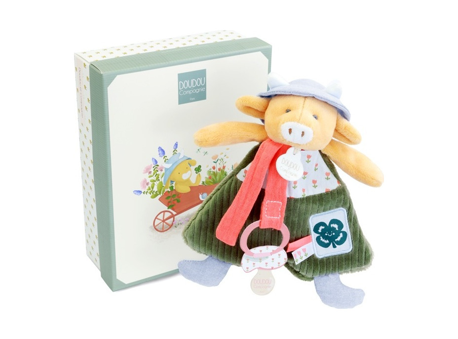 Doudou Darčeková sada Plyšová kravička Aneth s úchytom na cumlík 19 cm