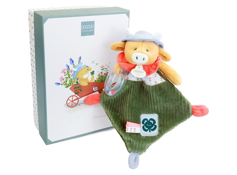 Doudou Darčeková sada Plyšová kravička Aneth s hrkálkou 21 cm